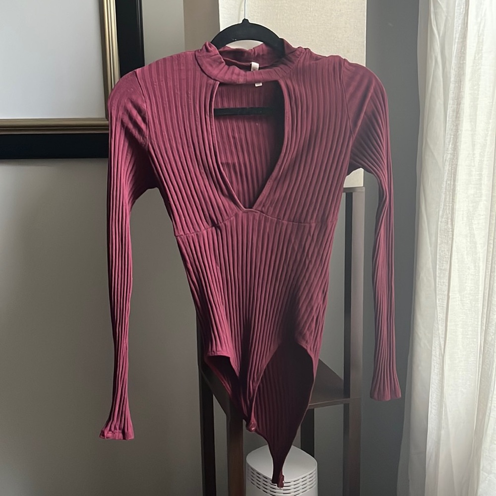 Open front ribbed body suit